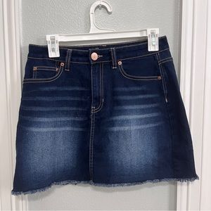 Dark wash denim mini skirt